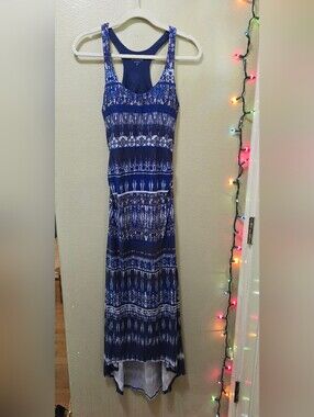 Athleta Blue and White Printed Sleeveless Maxi Dress